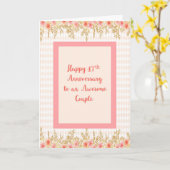 47ste verjaardagskaart, perzik met bloemranden kaart (Gele Bloem)