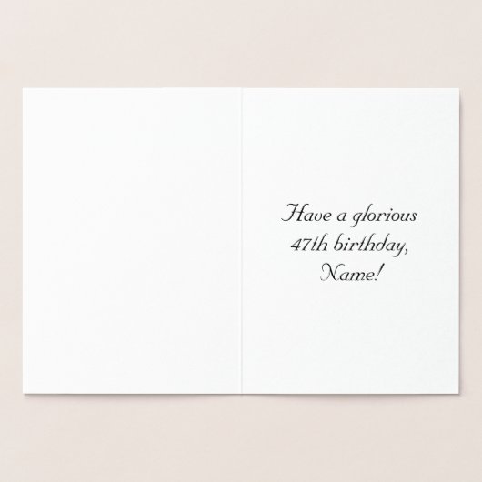 47th Birthday: Elegant, Ornate Script; Custom Name Folie Kaarten (Binnen)