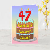 47th Birthday — Fun Cake & Candles, w/ Custom Name Kaart (Gele Bloem)