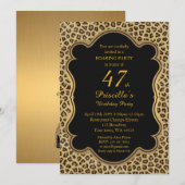 47th, Birthday Party 47th, Cheetah, Black & Gold Kaart (Voorkant / Achterkant)