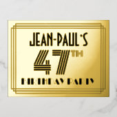 47th Birthday Party ~ Art Deco Style "47" + naam Folie Uitnodiging Briefkaart (Voorkant)