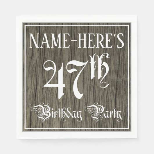 47th Birthday Party — Fancy script, Faux Wood Kijk Servet (Voorkant)