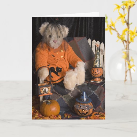 4839 Teddy Bear Halloween Wenskaart Kaart (Gele Bloem)