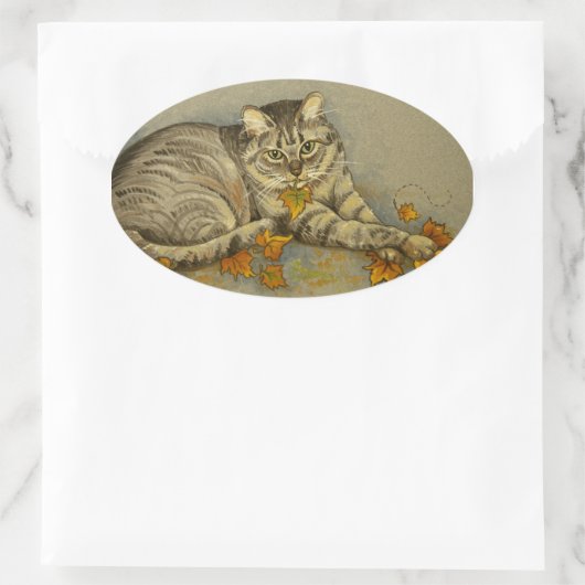 4872 Najaarskat-stickers Ovale Sticker (Tas)