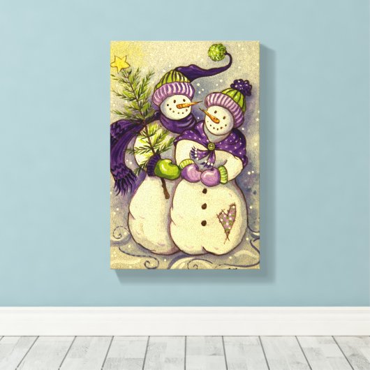 4882 Snowmen Kerstmis Canvas Afdruk (Insitu (Houten vloer))