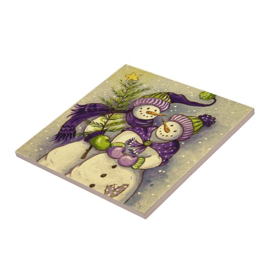 4882 Snowmen Kerstmis Tegeltje (Zijkant)