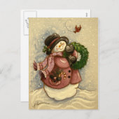 4886 Snowman Wreath Kardinaal Kerstmis Feestdagenkaart (Voorkant / Achterkant)