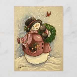 4886 Snowman Wreath Kardinaal Kerstmis Feestdagenkaart