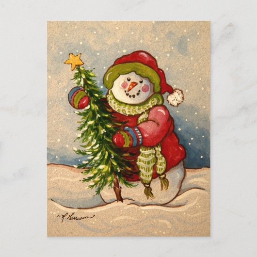 4889 Snowman Kerstmis Feestdagenkaart (Voorkant)