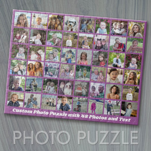 48 Foto Collage Raster - Script Tekst - paars Legpuzzel
