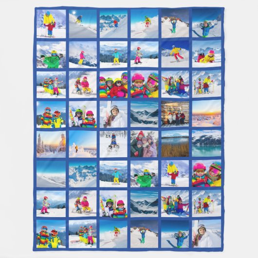 48 Foto Raster Collage Donkerblauw Fleece Deken (Voorkant)