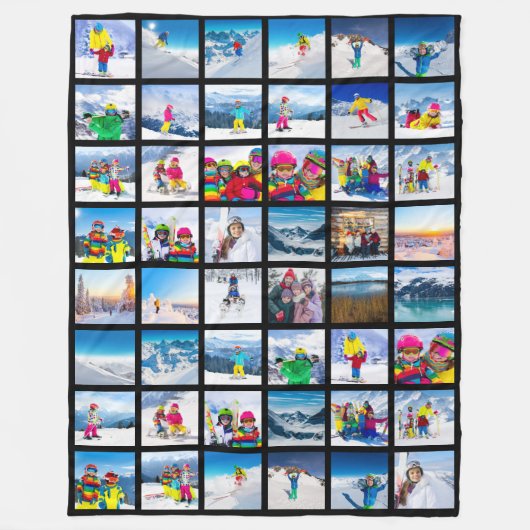 48 Foto Raster Collage Zwart Fleece Deken (Voorkant)