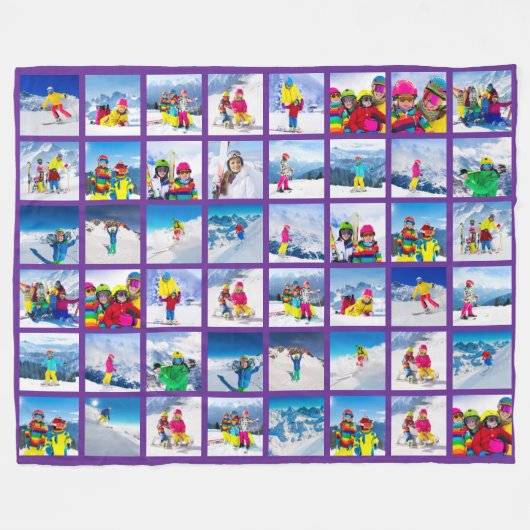 48 Fotogrid Collage Royal Paarse Fleece Deken (Voorkant (Horizontaal))