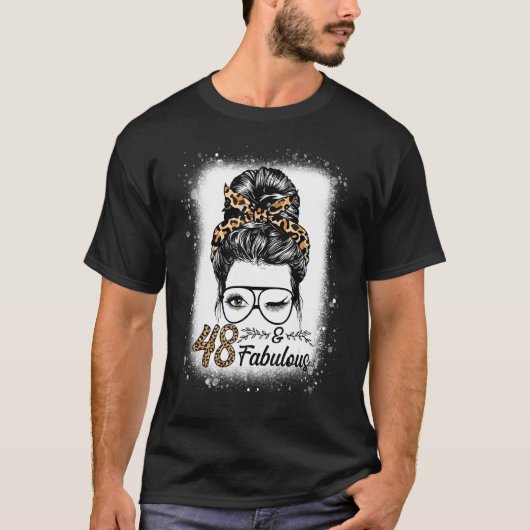 48 jaar oude Fabulous Messy Bun Leopard 48th Birth T-shirt (Voorkant)