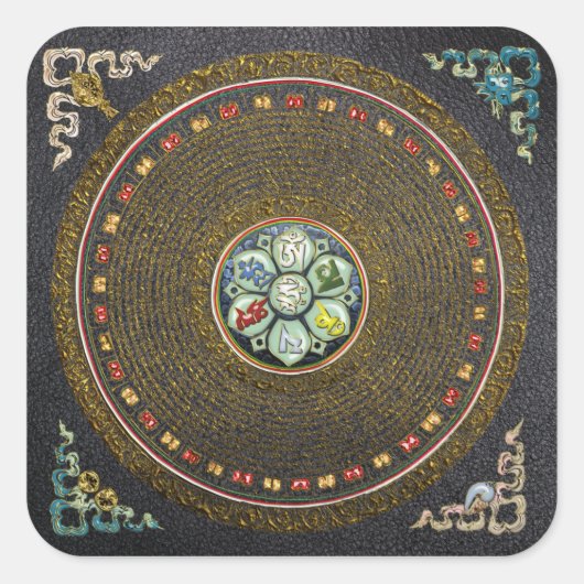 [48] Rond Tibetaans "OM" Mantra Mandala Vierkante Sticker (Voorkant)