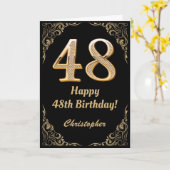 48e Birthday Black en Gold Glitter Lijst Kaart (Gele Bloem)