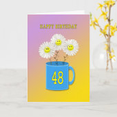 48e Birthday-kaart met fijne glimlachende bloemen Kaart (Gele Bloem)