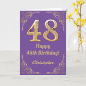 48e Birthday Paars en Gold Glitter Lijst Kaart (Gele Bloem)