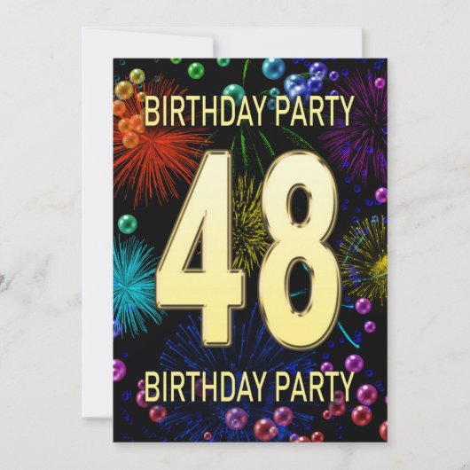 48e 'Birthday Party'-uitnodigingen vuurwerk bellen Kaart (Voorkant)