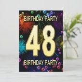 48e 'Birthday Party'-uitnodigingen vuurwerk bellen Kaart (Staand voorkant)
