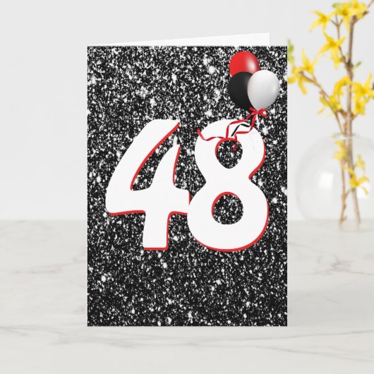 48e geboortedag ballonnen op zwarte Glitter Kaart (Gele Bloem)