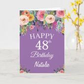 48e geboortedag Waterverf Floral Flowers Paars Kaart (Gele Bloem)