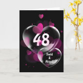 48e Jubileum hartbellen op zwart Kaart (Gele Bloem)