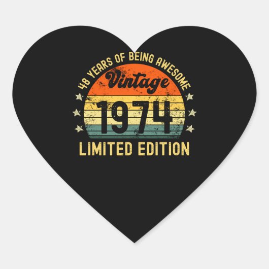 48e verjaardag  1974 beperkte uitgave hart sticker (Voorkant)