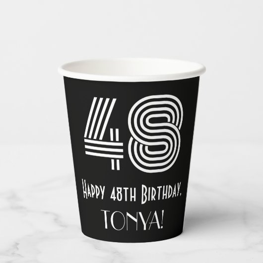 48e verjaardag — Art Deco Geïnspireerde look "48" Papieren Bekers (Achterkant)