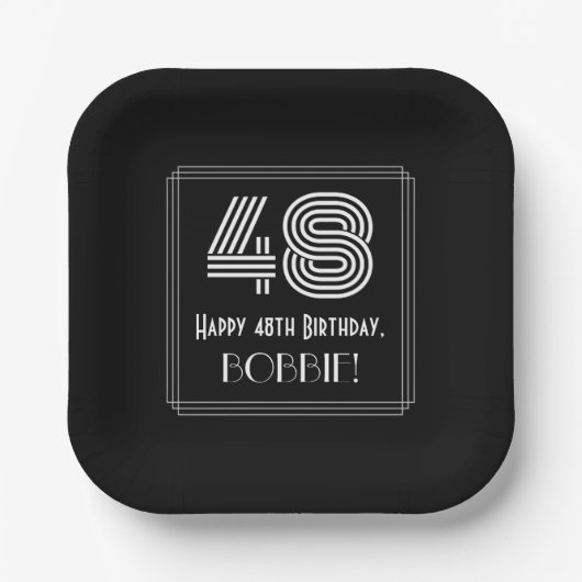 48e verjaardag — Art Deco Geïnspireerde look "48" Papieren Bordje (Voorkant)