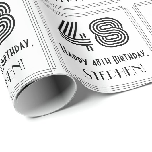 48e verjaardag: Art Deco geïnspireerde stijl "48"  Cadeaupapier (Rol Hoek)