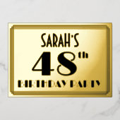 48e verjaardag — Art Deco look "48" + naam Folie Uitnodiging (Voorkant)