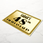 48e verjaardag — Art Deco look "48" + naam Folie Uitnodiging (Gedraaid)