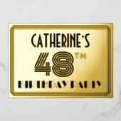 48e verjaardag — Art Deco Style "48" en naam Folie Uitnodiging (Voorkant)