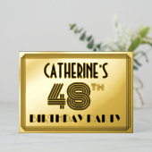48e verjaardag — Art Deco Style "48" en naam Folie Uitnodiging (Staand Voorkant)