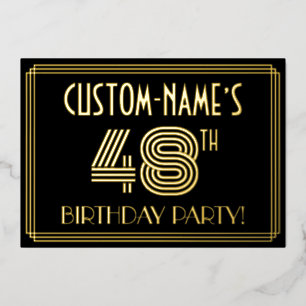 48e verjaardag — Art Deco Style "48" + Naam Folie Uitnodiging