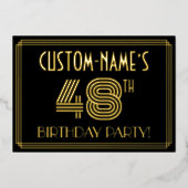 48e verjaardag — Art Deco Style "48" + Naam Folie Uitnodiging (Voorkant)