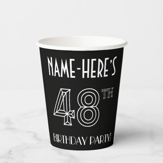 48e verjaardag: Art Deco Style + aangepaste naam Papieren Bekers (Achterkant)