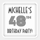 48e verjaardag: Art Deco Style + aangepaste naam Vierkante Sticker (Voorkant)