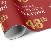 48e verjaardag: Elegant, rood, Faux Gold look Cadeaupapier (Rol Hoek)