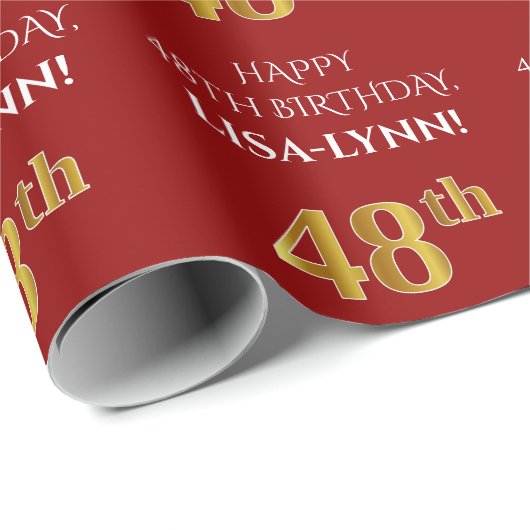 48e verjaardag: Elegant, rood, Faux Gold look Cadeaupapier (Rol Hoek)