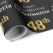 48e verjaardag: Elegant, zwart, Faux Gold look Cadeaupapier (Rol Hoek)