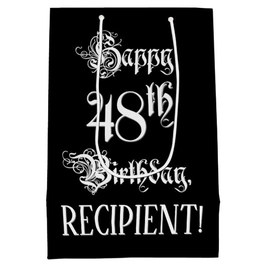 48e verjaardag: Fancy, elegant script + aangepaste Medium Cadeauzakje (Achterkant)