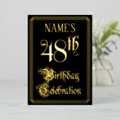 48e verjaardag — Fancy script en aangepaste naam Folie Uitnodiging (Staand Voorkant)