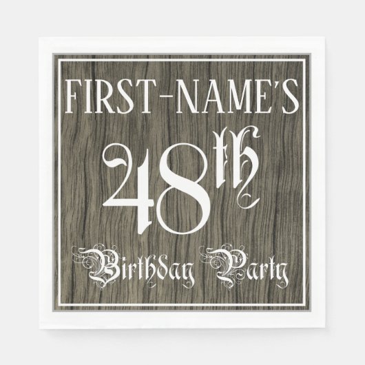 48e verjaardag — Fancy script, kijk op hout Servet (Voorkant)