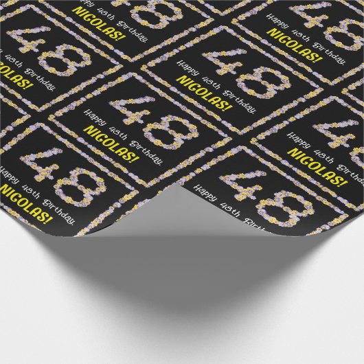 48e verjaardag: Floral Flowers Number, Custom Name Cadeaupapier (Hoek)