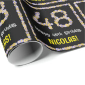 48e verjaardag: Floral Flowers Number, Custom Name Cadeaupapier (Rol Hoek)