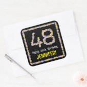 48e verjaardag: Floral Flowers Number, Custom Name Vierkante Sticker (Envelop)