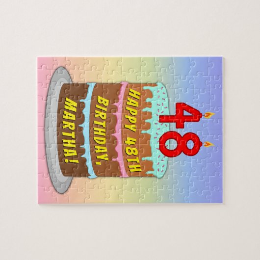 48e verjaardag: Fun Cake and Candles + Custom Name Legpuzzel (Horizontaal)