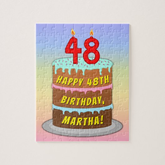 48e verjaardag: Fun Cake and Candles + Custom Name Legpuzzel (Verticaal)